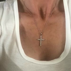 Diamond and white gold cross pendant necklace
